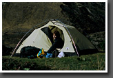 Barbara in our tent